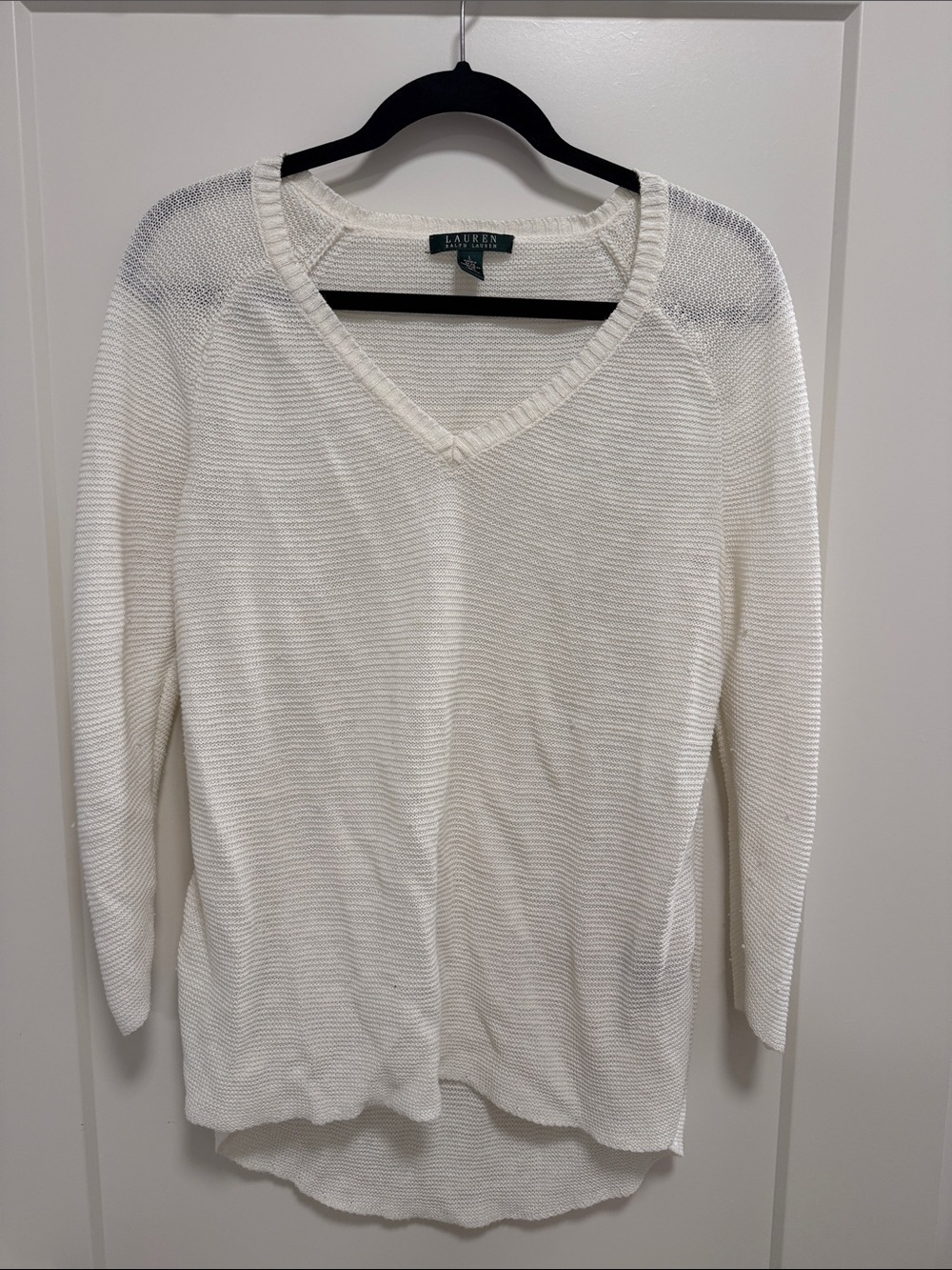 Lauren Ralph Lauren Ivory V-Neck Lightweight Knit Sweater